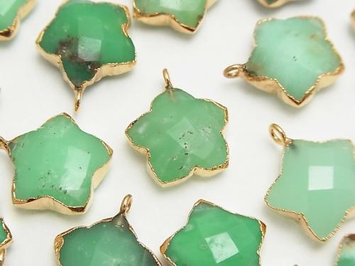 Base Rock included Chrysoprase AA ++ Faceted star charm 14 - 15 mm gold color 2 pcs
