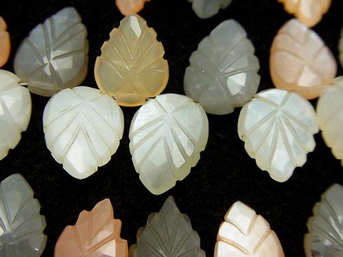 High Quality Multicolor Moon Stone AAA - Pear shape (Leaf Carving) Faceted Briolette half or 1strand (aprx.7inch / 18 cm)
