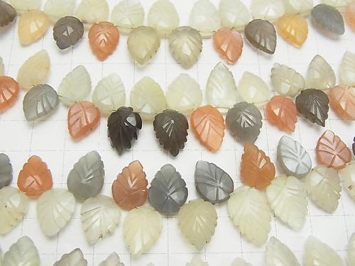 High Quality Multicolor Moon Stone AAA - Pear shape (Leaf Carving) Faceted Briolette half or 1strand (aprx.7inch / 18 cm)