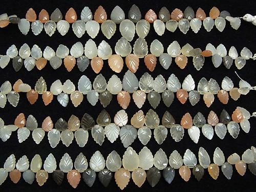 [Video] High Quality Multicolor Moonstone AAA- Pear shape (Leaf Carving) Faceted Briolette 1strand beads (aprx.7inch / 18cm)