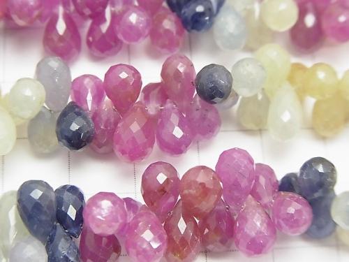 High Quality Multicolor Sapphire AA ++ Drop Faceted Briolette half or 1strand (aprx.7inch / 18 cm)