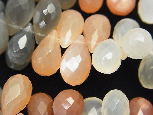 [Video] High Quality Multicolor Moonstone AAA - Drop Faceted Briolette half or 1strand beads (aprx.8inch / 20 cm)