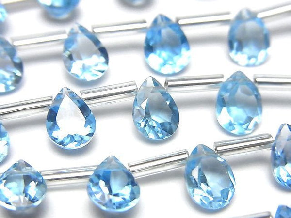 [Video] High Quality Swiss Blue Topaz AAA Pear shape Faceted 8x6mm half or 1strand (8pcs )