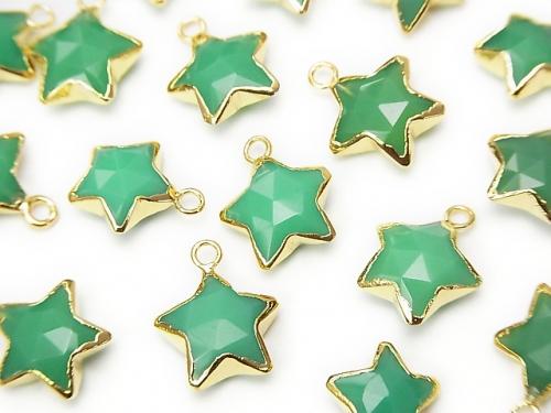 2pcs $11.79! Green color Chalcedony Faceted Star charm gold color 2pcs