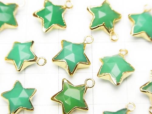 2pcs $11.79! Green color Chalcedony Faceted Star charm gold color 2pcs