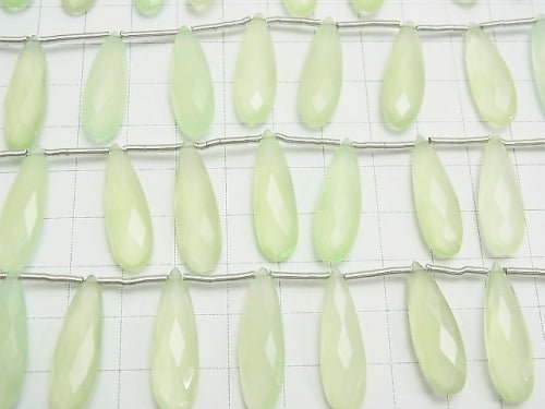 High Quality Light green color Chalcedony AAA Pear shape Faceted Briolette 24x8mm half or 1strand (8pcs )