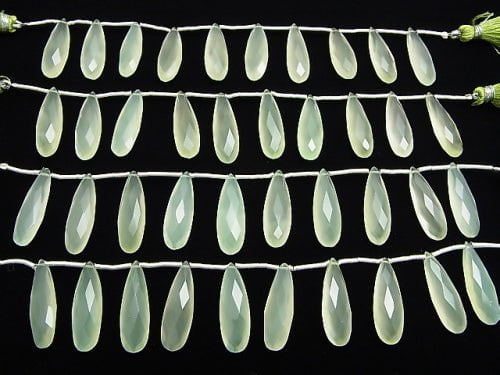 High Quality Light green color Chalcedony AAA Pear shape Faceted Briolette 24x8mm half or 1strand (8pcs )