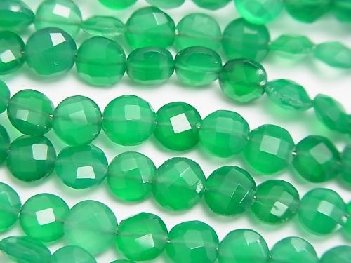 High Quality Green Onyx AAA Faceted Coin 6 x 6 x 4 mm half or 1 strand (apr x 6 inch / 16 cm)