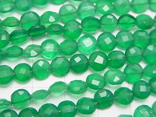 High Quality Green Onyx AAA Faceted Coin 6 x 6 x 4 mm half or 1 strand (apr x 6 inch / 16 cm)