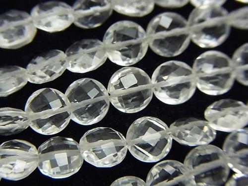 High Quality White Topaz AAA Faceted Coin 6 x 6 x 3 mm half or 1 strand (apr x 6 inch / 16 cm)