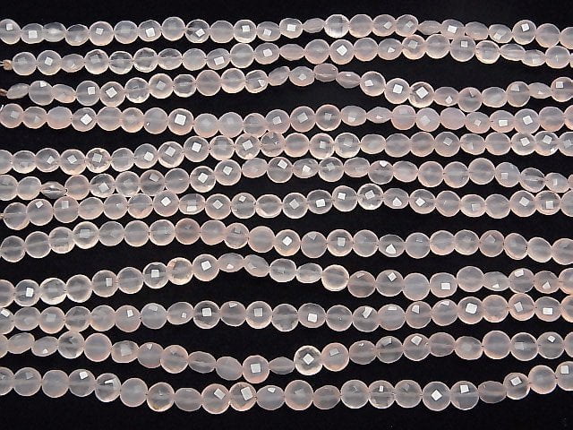 [Video]High Quality Pink Chalcedony AAA Faceted Coin 6x6x4mm half or 1strand beads (aprx.6inch/15cm)