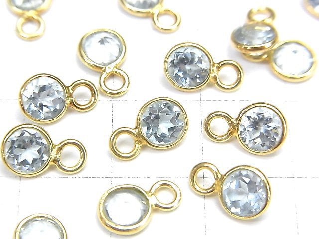 [Video] High Quality Sky Blue Topaz AAA Bezel Setting Round Faceted 6x6mm [One Side] 18KGP 5pcs