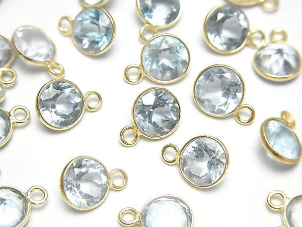 [Video]High Quality Sky Blue Topaz AAA Bezel Setting Round Faceted 8x8mm 18KGP 3pcs