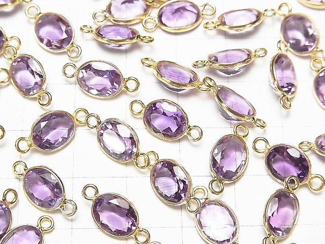 [Video] High Quality Brazil Amethyst AAA Bezel Setting Oval Faceted 10x8mm [Both Side] 18KGP 2pcs