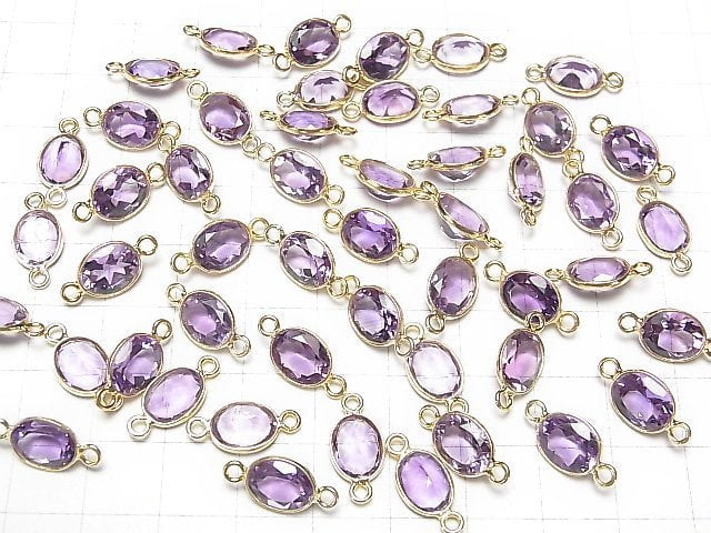[Video] High Quality Brazil Amethyst AAA Bezel Setting Oval Faceted 10x8mm [Both Side] 18KGP 2pcs
