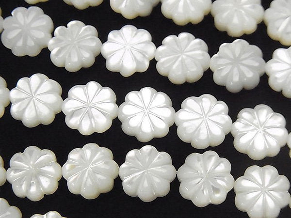 High Quality White Shell (Silver-lip Oyster)AAA Flower (Both Side Finish)10x10x3mm 1/4 or 1strand beads (aprx.15inch/36cm)