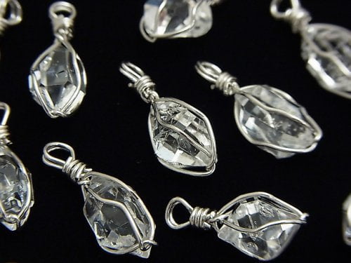 [Video] NY Herkimer Diamond AAA Rough Rock Nugget Pendant [S size] Wire frame Silver925 1pc