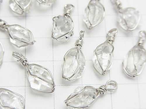 [Video] NY Herkimer Diamond AAA Rough Rock Nugget Pendant [S size] Wire frame Silver925 1pc