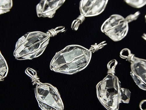 [Video] NY Herkimer Diamond AAA Rough Rock Nugget Pendant [M size] Wire frame Silver925 1pc