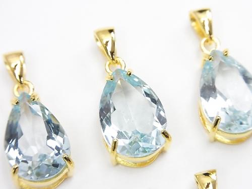 1 pc $19.99! High Quality Sky Blue Topaz AAA Pear shape Faceted Pendant 15 x 10 mm 18 KGP