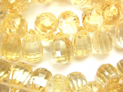 [Video]High Quality Citrine AAA Drop Faceted Briolette (Checker Cut)10x10x6mm 1/4strands -Bracelet