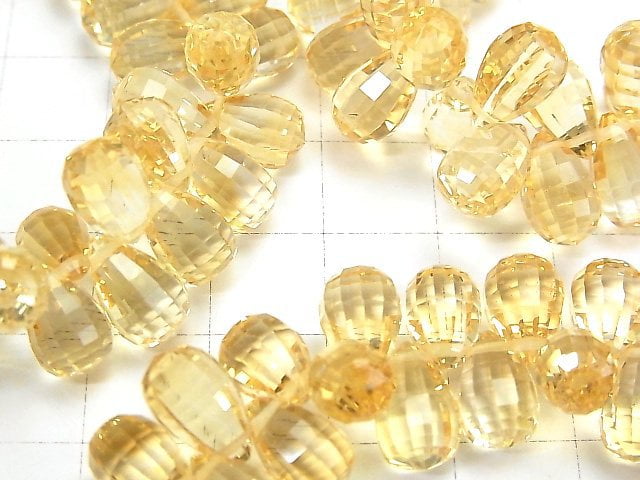 [Video]High Quality Citrine AAA Drop Faceted Briolette (Checker Cut)10x10x6mm 1/4strands -Bracelet