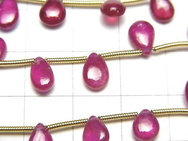 [Video]High Quality Ruby AAA- Pear shape (Smooth) half or 1strand (16pcs )