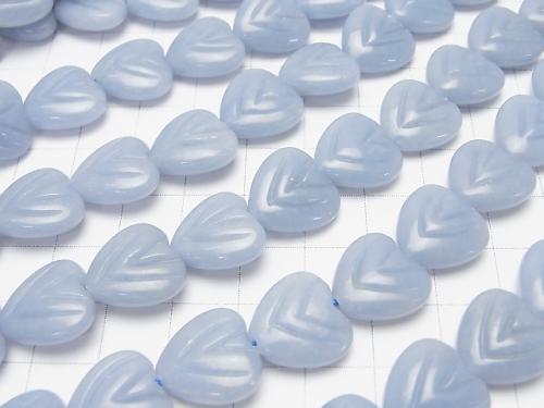 Angelite with engraving Vertical Hole Heart 14 x 14 x 5 mm half or 1 strand (aprx.14 inch / 35 cm)