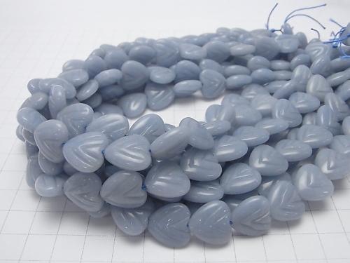 Angelite with engraving Vertical Hole Heart 14 x 14 x 5 mm half or 1 strand (aprx.14 inch / 35 cm)