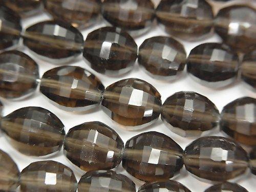 [Video] High Quality Smoky Quartz AAA Rice-Faceted Oval 1strand beads (aprx.7inch / 18cm)