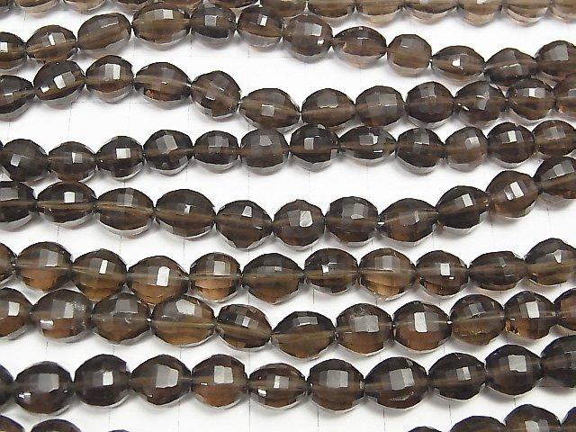[Video] High Quality Smoky Quartz AAA Rice-Faceted Oval 1strand beads (aprx.7inch / 18cm)