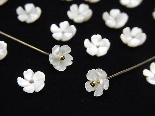 [Video] High Quality White Shell (Silver-lip Oyster) AAA 3D Flower 6mm Center Hole 4pcs