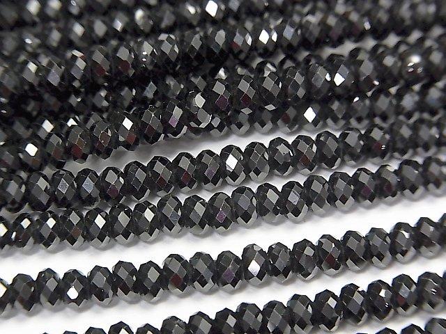 [Video] High Quality! Black Spinel AAA Faceted Button Roundel 4 x 4 x 2.5 mm 1strand beads (aprx.15 inch / 37 cm)