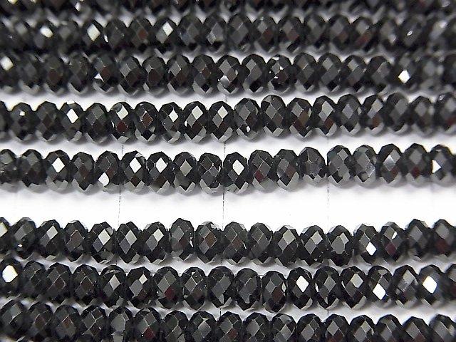[Video] High Quality! Black Spinel AAA Faceted Button Roundel 4 x 4 x 2.5 mm 1strand beads (aprx.15 inch / 37 cm)