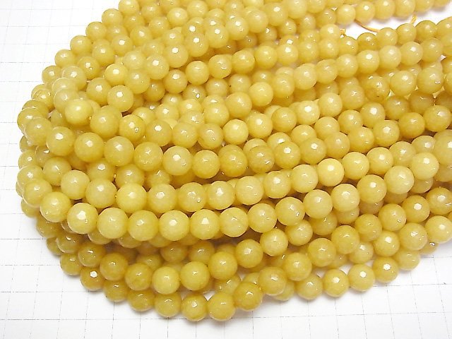 Yellow color Jade 128Faceted Round 10mm 1strand beads (aprx.15inch/36cm)