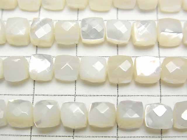 [Video] High quality White Shell (Silver-lip Oyster) AAA Cube Shape 6 x 6 x 6 mm 1/4 or 1strand beads (aprx.15 inch / 38 cm)