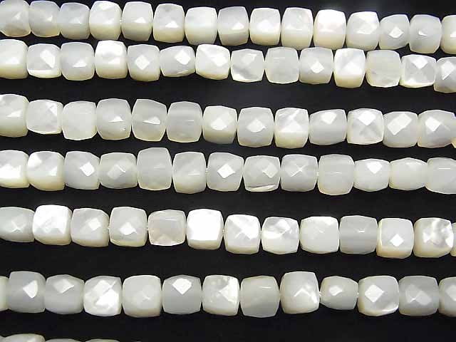 [Video] High quality White Shell (Silver-lip Oyster) AAA Cube Shape 6 x 6 x 6 mm 1/4 or 1strand beads (aprx.15 inch / 38 cm)