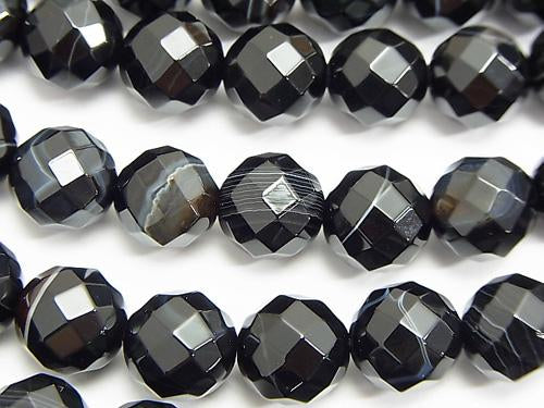 Stripe Onyx 64 Faceted Round 10 mm half or 1 strand (aprx.15 inch / 38 cm)