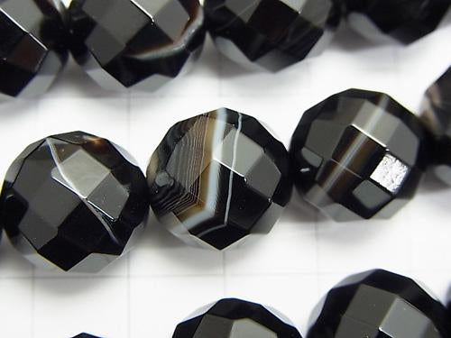 Stripe Onyx 64 Faceted Round 14 mm half or 1 strand (aprx. 15 inch / 36 cm)