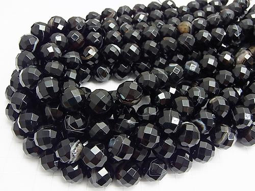 Stripe Onyx 64 Faceted Round 14 mm half or 1 strand (aprx. 15 inch / 36 cm)