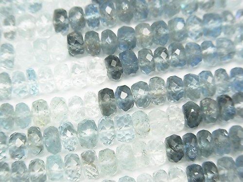 [Video] High Quality Santa Maria Aquamarine AAA Faceted Button Roundel Color gradation 1/4 or 1strand beads (aprx.17 inch / 42 cm)