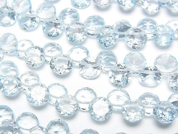 [Video]High Quality Sky Blue Topaz AAA- Round Faceted 6x6mm half or 1strand beads (aprx.4inch/9cm)