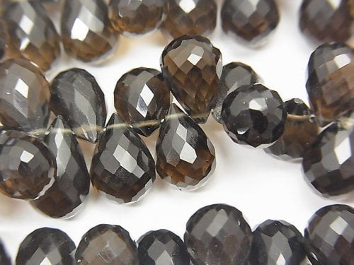 High Quality Smoky Quartz AAA Drop  Faceted Briolette  half or 1strand beads (aprx.4inch/11cm)