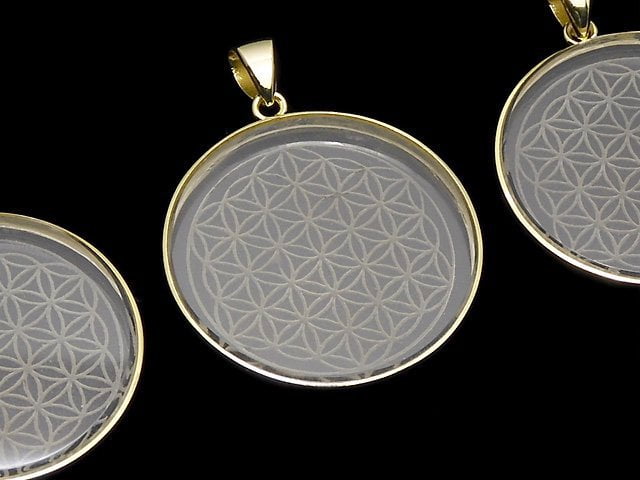 [Video]Crystal AAA Flower of Life Design Coin Pendant 32x32x5mm 18KGP