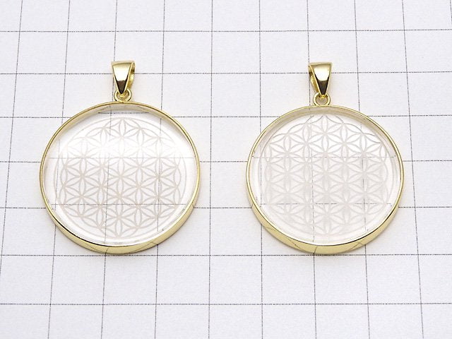 [Video]Crystal AAA Flower of Life Design Coin Pendant 32x32x5mm 18KGP