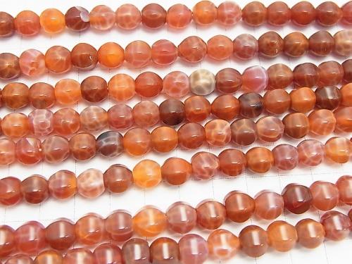 Fire Agate 6 Faceted Round 8 mm half or 1 strand (aprx. 15 inch / 38 cm)