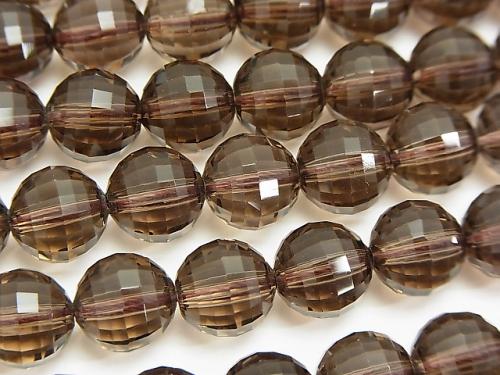Diamond Cut!  Smoky Crystal Quartz AAA Mirror Faceted Round 10mm  half or 1strand (aprx.15inch/37cm)