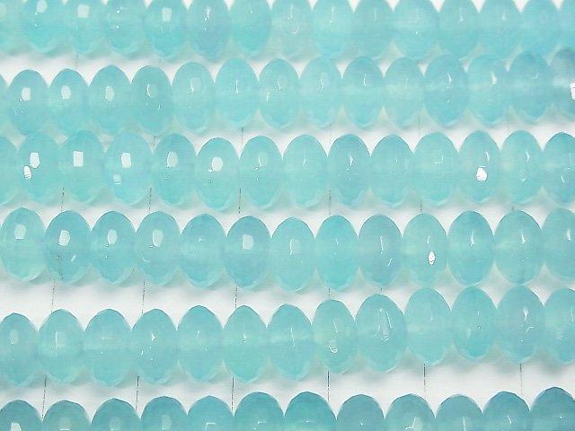 [Video] Sea blue Chalcedony AAA Faceted Button Roundel 8 x 8 x 5 mm 1/4 or 1strand beads (aprx.15 inch / 38 cm)