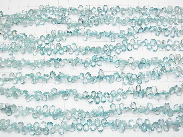 [Video] High Quality Natural Blue Zircon AAA Pear shape Faceted Briolette half or 1strand beads (aprx.7inch/18cm)