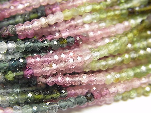 [Video] High Quality! Multicolor Tourmaline AAA Faceted Button Roundel half or 1strand beads (aprx.14inch / 35cm)